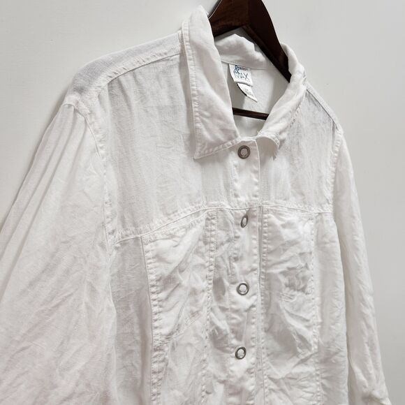 Madison & Max Womens Linen Snap Front Jacket Size 18 White Beachy Nautical Boho - Picture 2 of 11